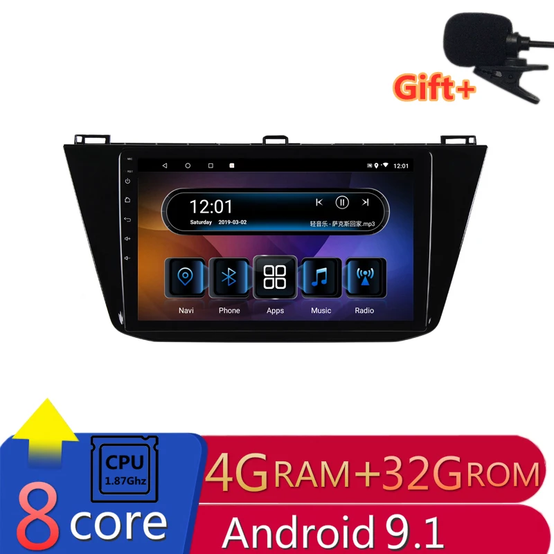 

9" 4G RAM 2.5D IPS 8core Android 9.1 Car DVD Multimedia Player GPS For Volkswagen VW Tiguan 2017 2018 audio radio navigation