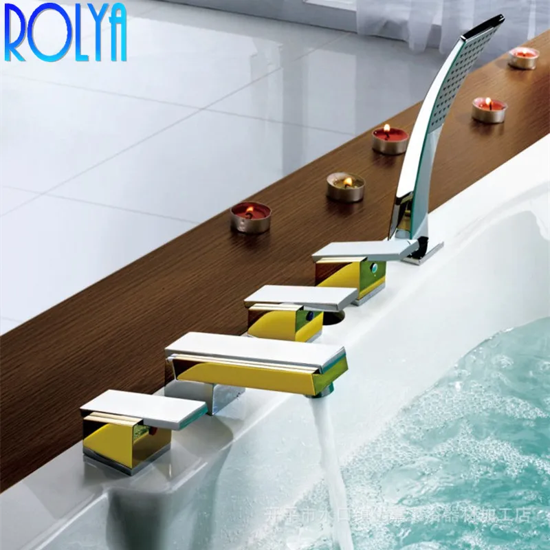 ROLYA Wholesale New arrival Luxurious Brass 5 Hole Roman Tub Faucet