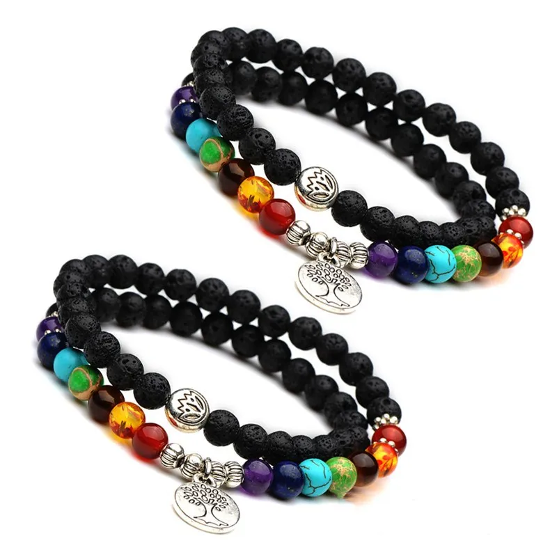 

Druzy 6PCS Round Pendant Natural Stone 6mm Volcanic Stone Yoga Beads Bracelet Aura Volcanic Stone 7 Chakra Bracelet