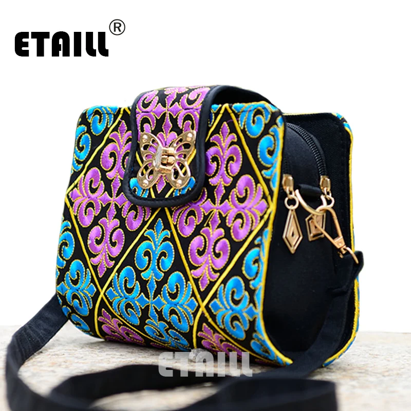 

2016 Hot Sale Ethnic Vintage Embroidered Canvas Cover Shoulder Messenger Bags Hmong Handmade Multicolor Embroidery Small Bags
