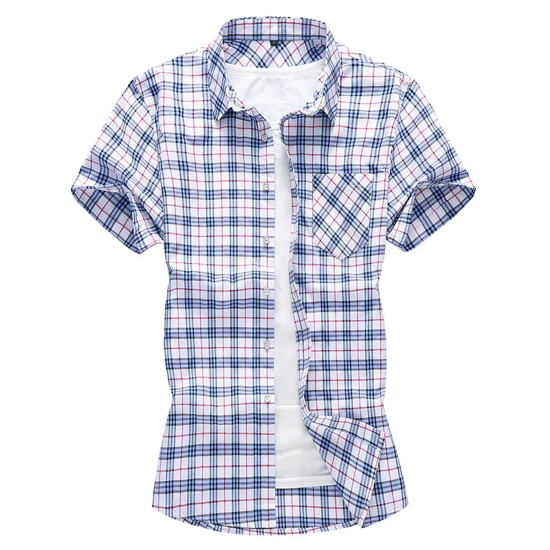 2019 рубашка мужской плед карман Для мужчин одежда Slim Fit Мужская рубашка с коротким рукавом Для мужчин Повседневное Для мужчин рубашка