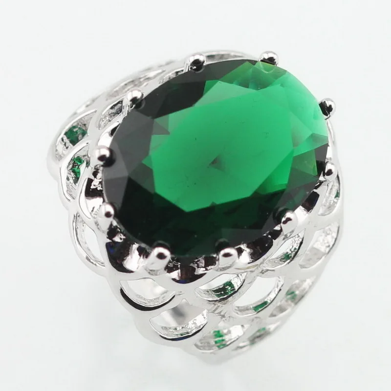 WPAITKYS Huge Oval Green Cubic Zirconia Silver Color Ring For Women Distinctive Crystal Jewelry Size 6 7 8 9 10 Free Gift Box | Украшения и