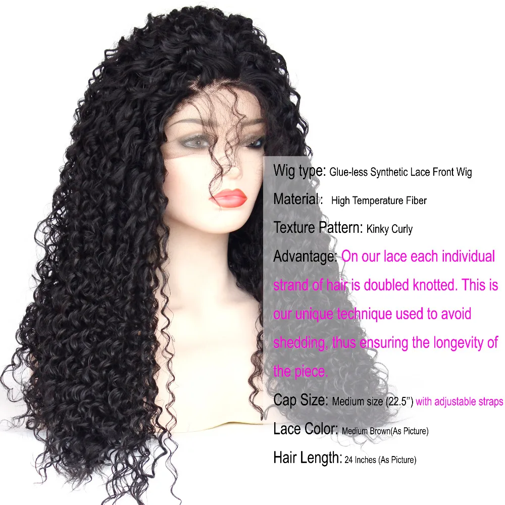 VNICE черный цвет длинные волосы кудрявые парики шнурка термостойкие волокна 180 плотность синтетический парик фронта шнурка с детскими волосами