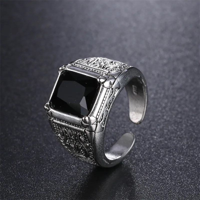High Quality Black Crystal Retro Flower 925 Sterling Silver Ring