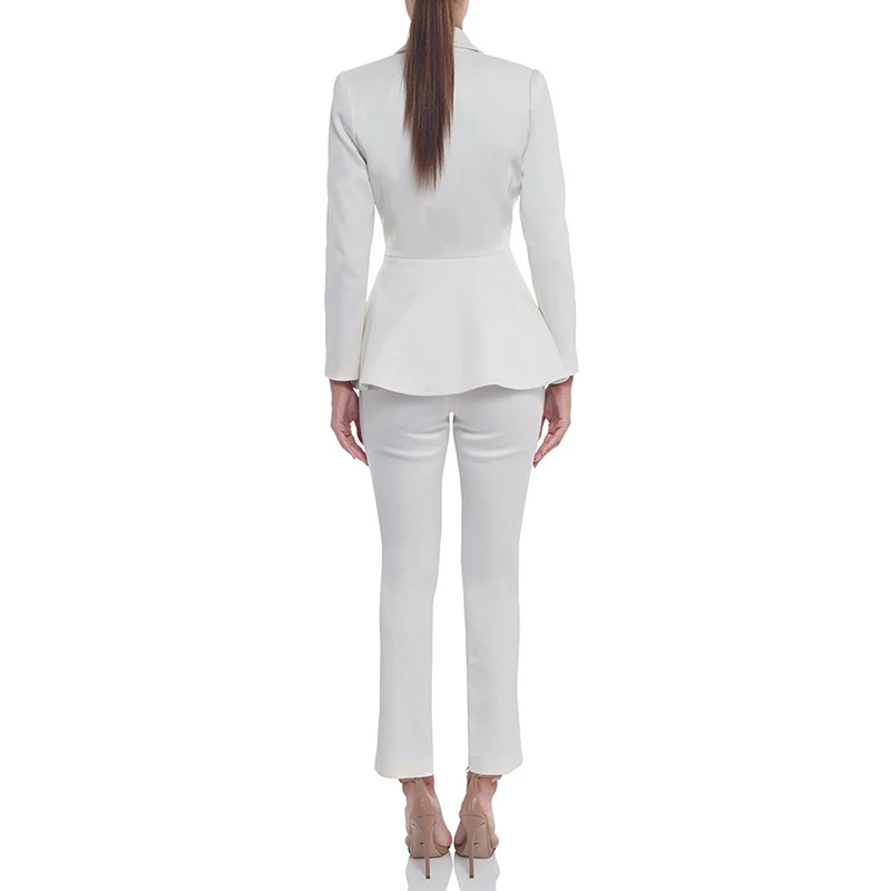 Beateen Women's White Buttons Formal Elegant Blazer Pantsuits 2 Piece Suit Sets 2018 New Fashion