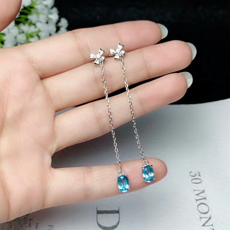 KJJEAXCMY Fine Jewelry 925 Pure Silver Inlaid Natural Topaz Female Ear Stud Earnail Safety Buckle Sunflower Support Test