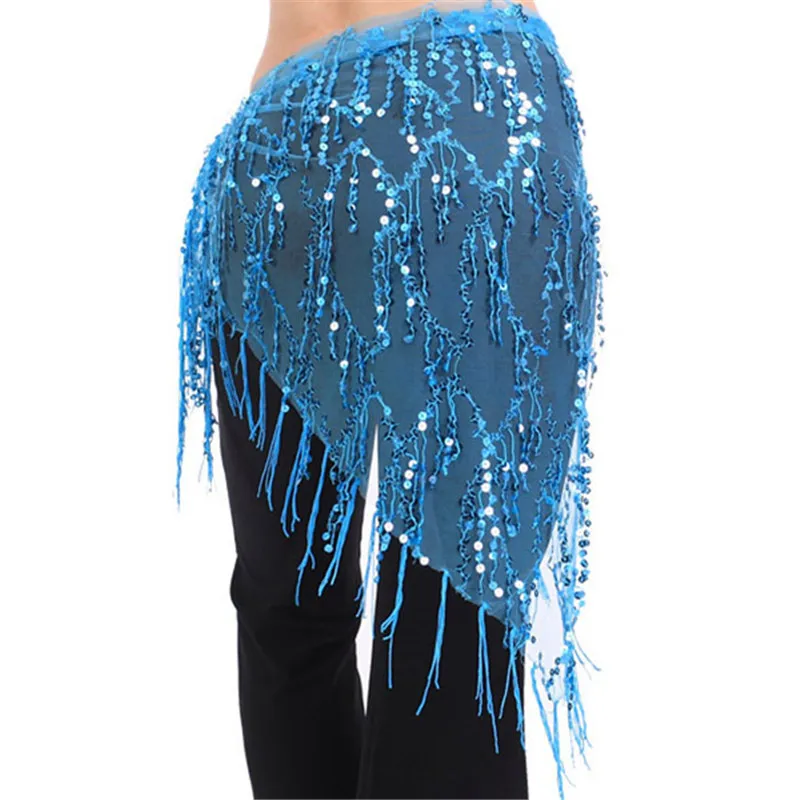 

Bellydance Costume Women Mesh Triangle Hand Make Beads Sequin Tassles Belly Dance Wrap Hip Scarf
