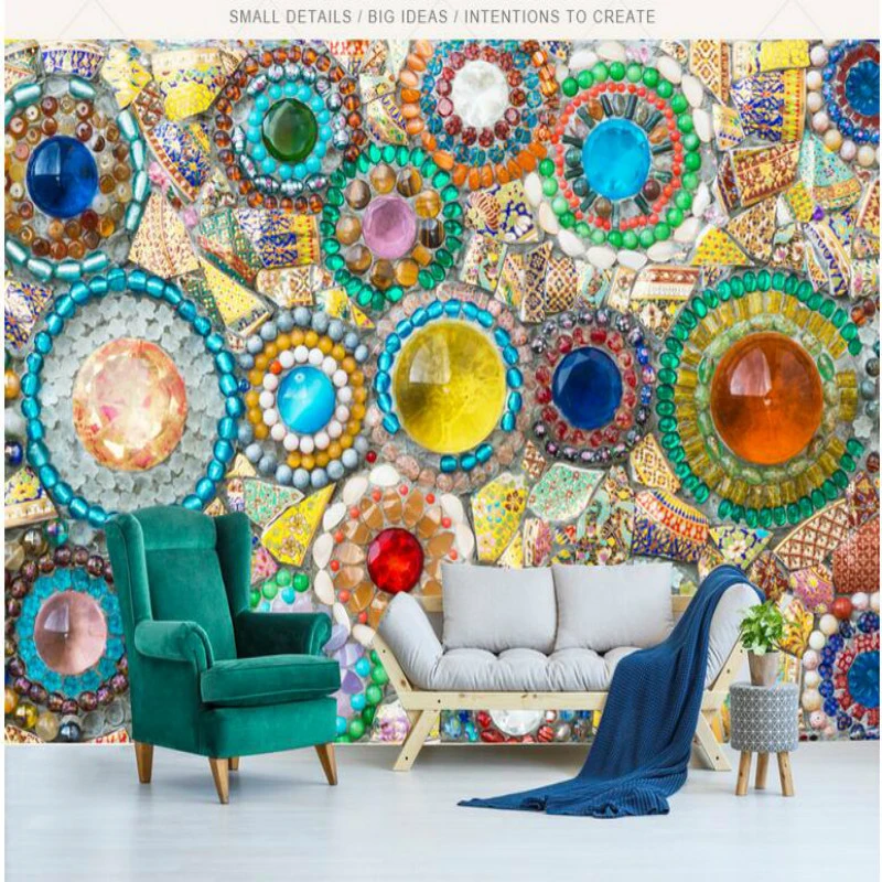 3d Tapete Wohnzimmer Home Verbesserung Moderne Tapete Hintergrund Wand Malerei Wandbild Silk Papier Retro Bohmischen Jade Mosaik Wall Paintings Murals Modern Wallpaper3d Wallpaper Aliexpress