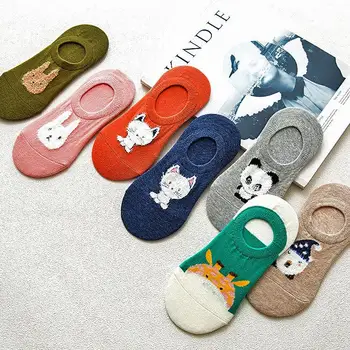 

Hot Women Boat Socks Slippers Soft Breathable Cat Heart Print Pattern Candy Color Cotton Low Short Socks Drop Shipping