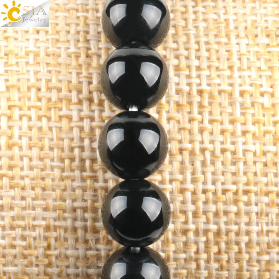 CSJA натуральный камень для мужчин ювелирные изделия черный браслеты из оникса Женщин Йога браслет с бисером ручной работы Древо жизни здоровая энергия браслет E875