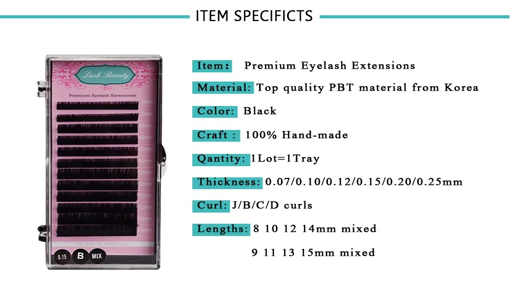 Premium Eyelash Extensions   MaterialTop quality PBT material from Korea Color Black Craft  100% Hand-made