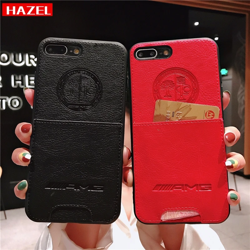 

HAZEL AMG Performance sports car pattern leather cover case for iphone 6 6S 7 8 plus X XS MAX XR AMG Luxury Leather phone couqe