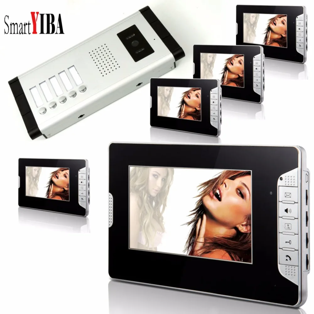 SmartYIBA New Apartment Intercom Entry System 5 Monitor 7\ HD Color Video Door Phone Doorbell intercom System 5 Houses