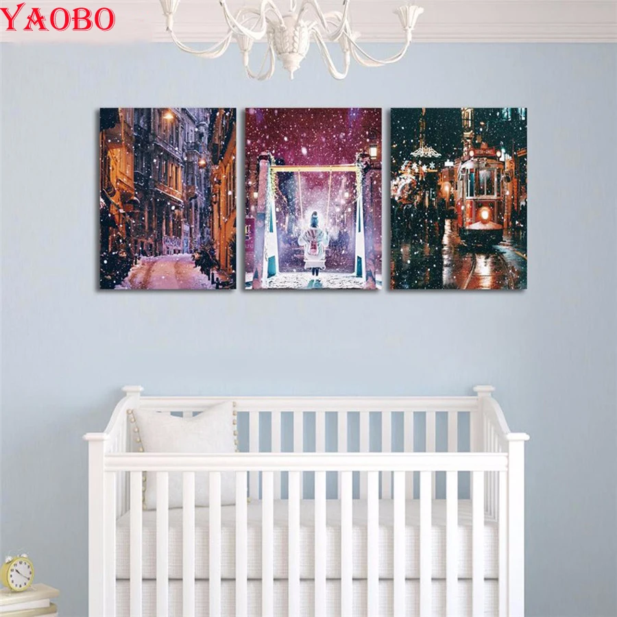 3pcs DIY Diamond Painting Snow City Girl Multi Collages Handmade Gift Full Square Round Embroidery Pattern mosaic decor | Дом и сад