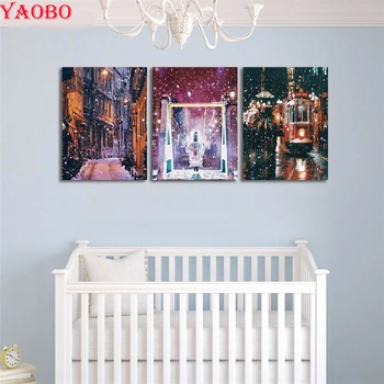 

3pcs DIY Diamond Painting Snow City Girl Multi Collages Handmade Gift Full Square Round Diamond Embroidery Pattern mosaic decor