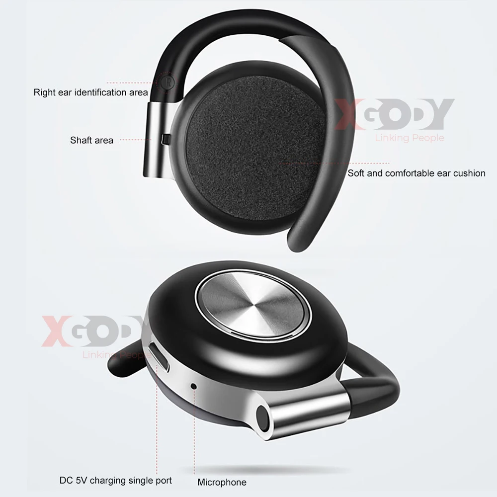 XGODY Air V5 TWS беспроводные наушники, стерео Bluetooth 5,0, наушники с ушным крюком, шумоподавление, Bluetooth гарнитура с микрофоном