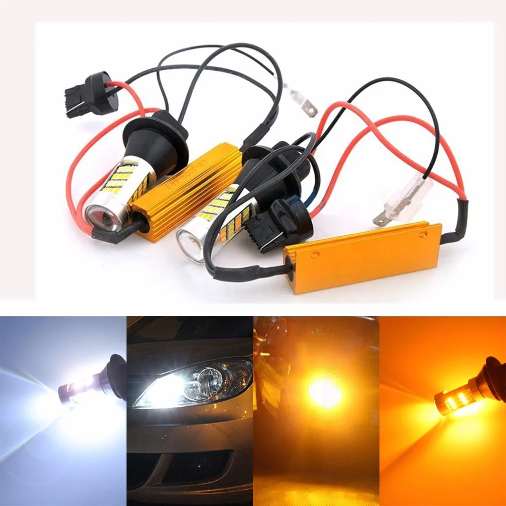 

T20 7440 20W LED Turn Signal Light Canbus Error Free Decoder Load Resistor W21W Dual Color White/Amber Switchback Turn Signal