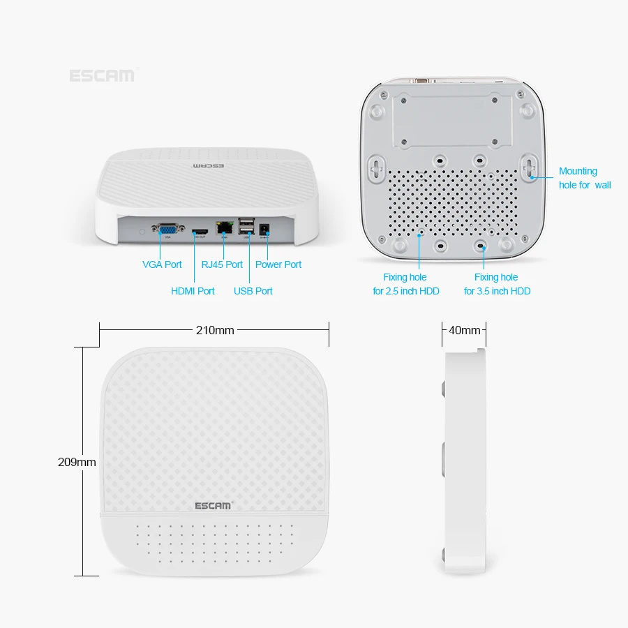 ESCAM PVR208 для беспроводной ip камеры 1080 P 4 + 2CH/8 2CH ONVIF NVR с 2ch облачным каналом системы