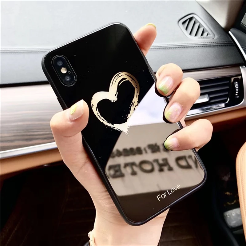 BONVAN Tempered Glass Case For iPhone X Lovely Heart Hard Back Cover Soft Silicone Bumper For iPhone 7 6S 8 Plus 6 Plus Cases06