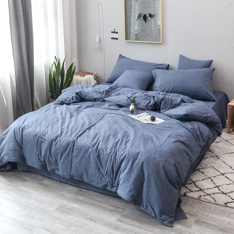 Wash Cotton Denim Blue 3pcs Duvet Cover Sets 1pcs Duvet Cover 2pcs