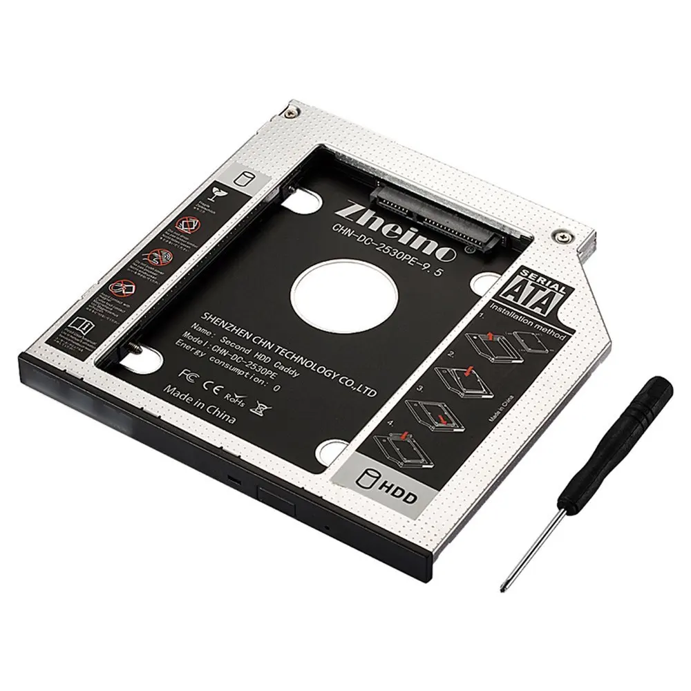 

Zheino SATA Caddy Aluminum 9.5mm 12.7mm 9.0mm 2nd HDD/SSD adapter Fit 2.5" SATA 2nd HDD SSD For laptop ODD DVD/CD-ROM Optibay