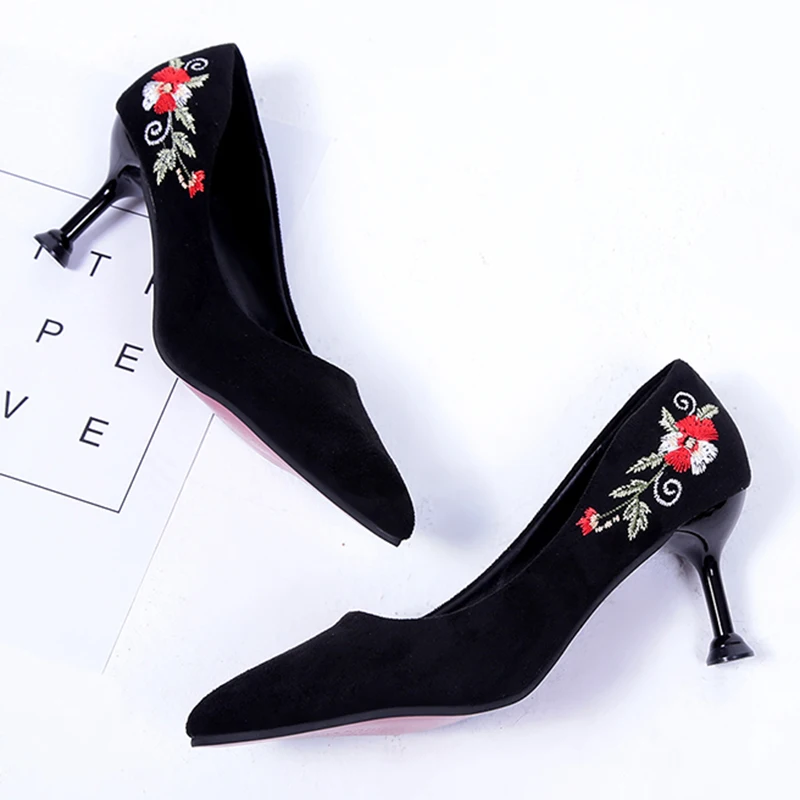 

Women Pumps High Thin Heel Platform Pointed Toe Slip on Embroidery Flower Party Wedding Sandals Ladies Shoes Zapatos Mujer 987W
