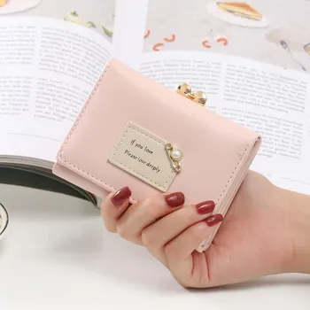 

2018 Leather Women Wallet Female Short Purse Small Pearl Wallet Hasp Design With Coin Purse Pocket