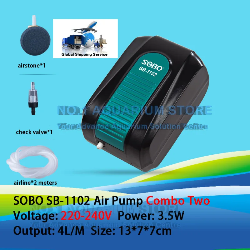 SOBO тихий аквариум воздушный насос кислородный пруд аэратор воды аквариум SB-1102 SB-1106 3,5 Вт/5,8 Вт авторизованный дилер - Цвет: SB-1102 COMBO TWO