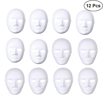 

12pcs Halloween Costumes DIY Blank Painting Full Face Mask Hip-Hop Dance Ghost Cosplay Fancy Dress Masquerade Party Mask