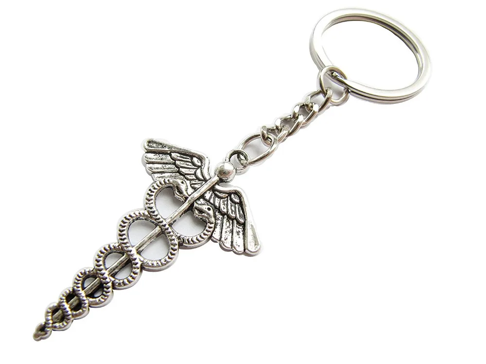 Wholesale Ancient silver Caduceus Keychain, Medical Caduceus Keychain