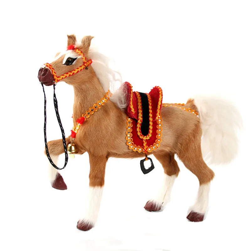 

Novelty Simulation Pommel Horse Toys Real Fur Pony Dolls Animal Model Gift for Kids Children Creative Home Decoration Ornament