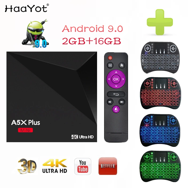 HAAYOT A5X плюс Смарт Android 9,0 ТВ приставка RK3328 Четырехъядерный 4K HDR10 USB3.0 2GB 16GB 4K медиаплеер Смарт Мини ТВ приставка Wifi ТВ приставка