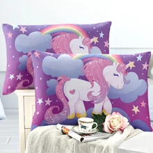 Lovely Unicorn Print Pillow Case Girls Sweet Cartoon Pillowcase King Queen Bedclothes Soft Pillow Cover Home Textile D35