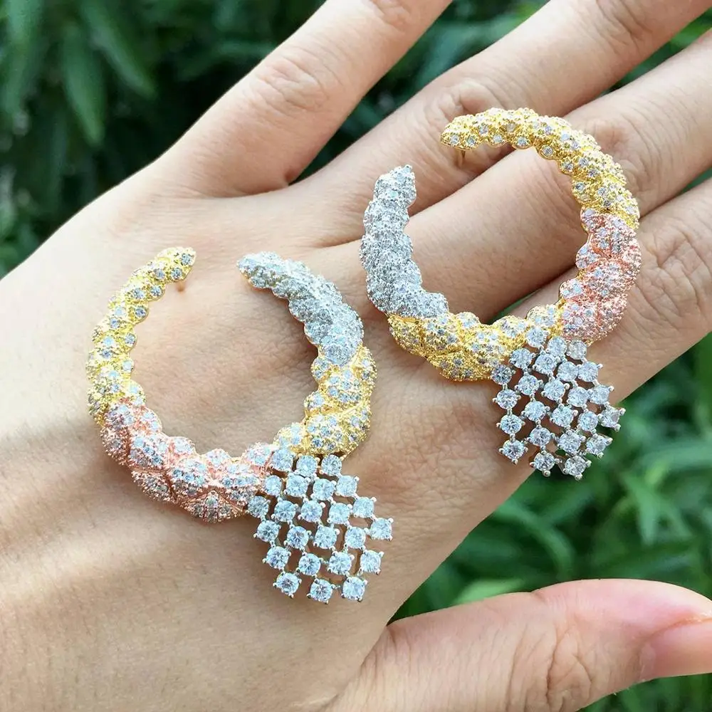 

ModemAngel Luxury Curved Wheat Flower Leaf Full Mirco Pave Cubic Zircon Women Wedding Sterling Earring Jewelry Party Gift