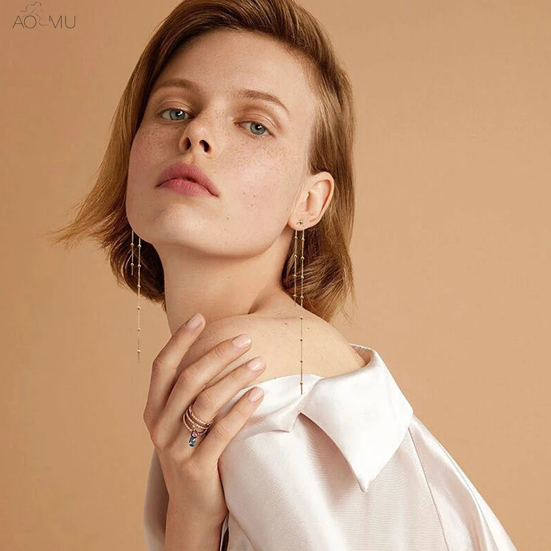 

AOMU 2019 Simple Fashion Metal Long Chain Tassel Drop Earrings Gifts For Women Charm Pendent Ear Line Dangle Oorbellen Femme