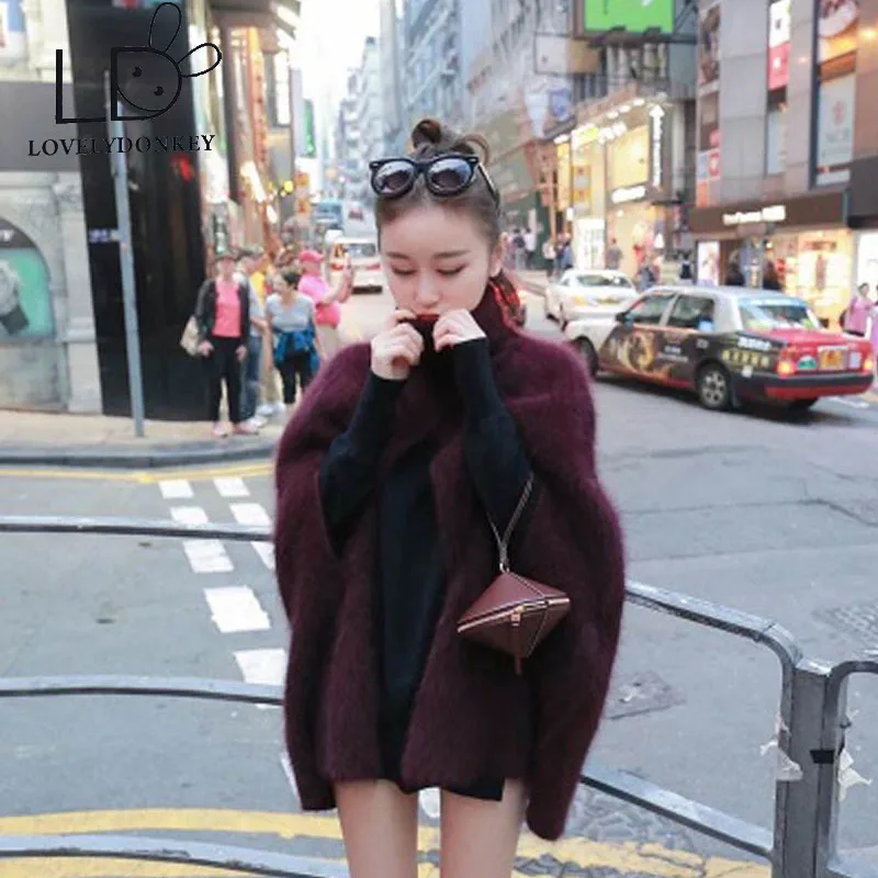 

LOVELYDONKEY mink cashmere sweater women cashmere pullovers Poncho knitted jacket Customized color free shippingM693