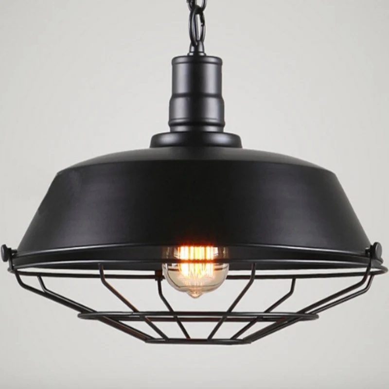 Vintage Industrial Black/Rust Iron Lid Design Led E27 Chain Pendant Light for Dining Room Restaurant Bar Dia 26/36/46cm 1654