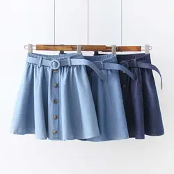 2019 джинсовая мини-юбка для женщин Мода одной груди кнопка тонкая талия джинсовые юбки