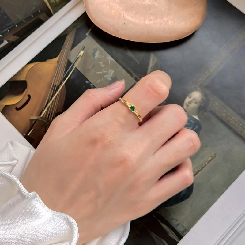 925 пробы Серебряное тонкое кольцо женское кольцо с индексом Halo Круглый зеленый циркон камень ювелирные изделия с точками крошечные обручальные кольца
