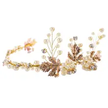 Luxury Brand Hair Jewelry For Bride Crystal Pearl Delicate Metal Leaf Wedding Tiaras Korean Headdress Headband Hair Accessories