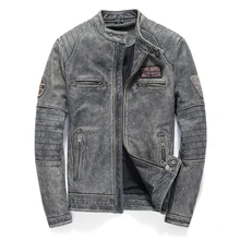 Мужская винтажная черная/коричневая мотоциклетная куртка из натуральной кожи, облегающая Мужская короткая байкерская куртка из настоящей толстой воловьей кожи