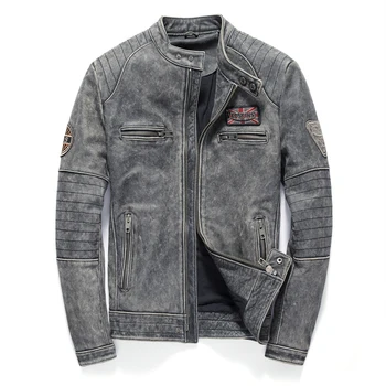 

2017 Men's Vintage Black/Brown Motorcycle Genuine Leather Jacket Slim Fit Real Thick Cowhide Male Short Leather Biker Coats