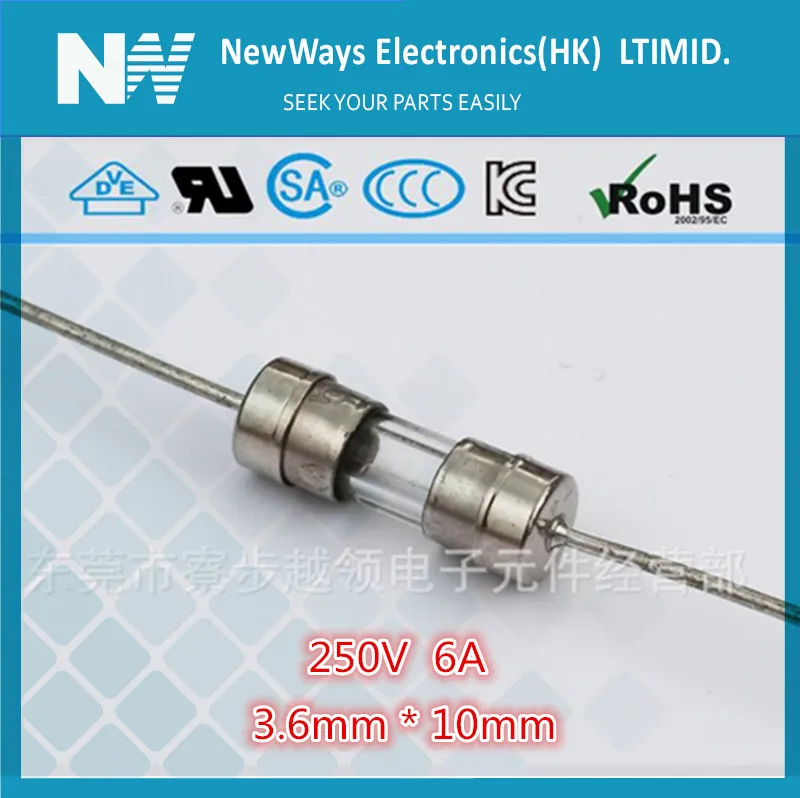

20PCS/Lot 6A Glass fast Fuse 3.6*10mm 6A 250V with lead wire Fuse free shipping