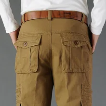 Высокое качество Осень Зима мульти карман хлопок брюки в стиле милитари свободные комбинезоны прямые Джокер повседневные брюки плюс размер 44