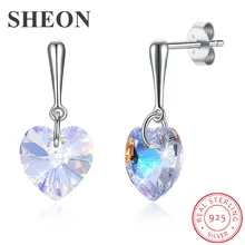 SHEON Valentine Day 100% 925 Sterling Silver Love Heart & Gold Color Crystal Stud Earrings for Women Luxury Earrings Jewelry цена SHEON Valentine Day 100% 925 Sterling Silver Love Heart & Gold Color Crystal Stud Earrings for Women Luxury Earrings Jewelry цены онлайн
