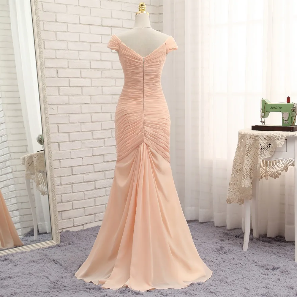 Шифоновое вечернее платье с рукавом крылышком длинное плиссированное цвета