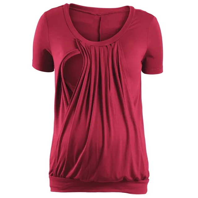 Women’s Solid Color Maternity T-Shirt Soft Comfortable Nursing Wrap Top Solid Wrinkled Double Layer Pregnant Blouse T-Shirt