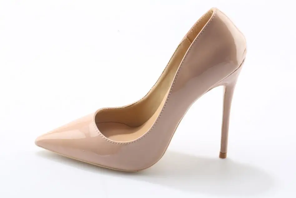 10cm heel Обувь Для женщин Formale телесного цвета Лакированная кожа женские балетки с острым носом на высоком каблуке 12 см свадебные туфли на каблуке-шпильке свадебные туфли большой размер 45 по индивидуальному заказу - Цвет: 10cm heel