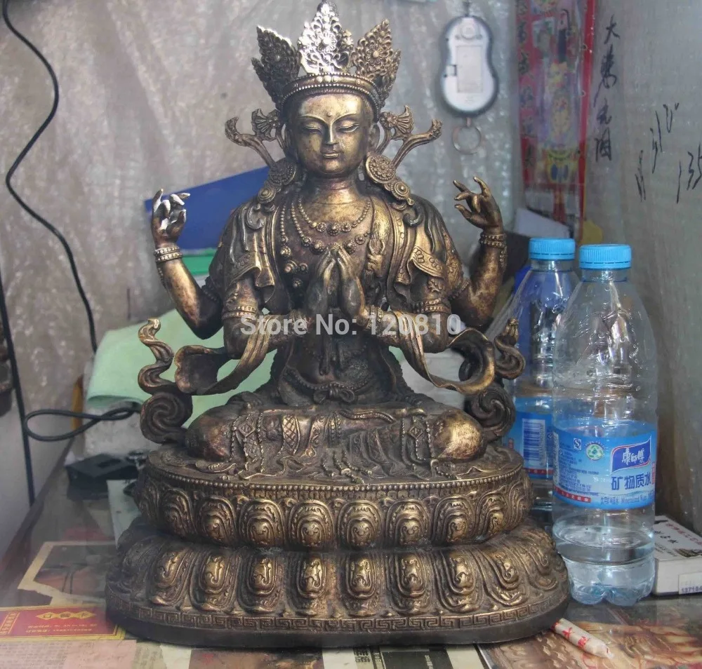 

15 Bronze Four-armed Avalokitesvara Kwan-yin Guanyin Bodhisattva Buddha Statue