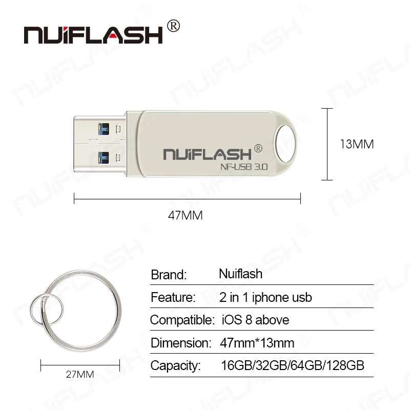 Nuiflash металлический флэш-накопитель USB 128 ГБ портативный флэш-накопитель 32 Гб 64 Гб Usb 3,0 флэш-накопитель для iPhone X/8 Plus/8 Plus/7 Plus USB флеш-накопитель